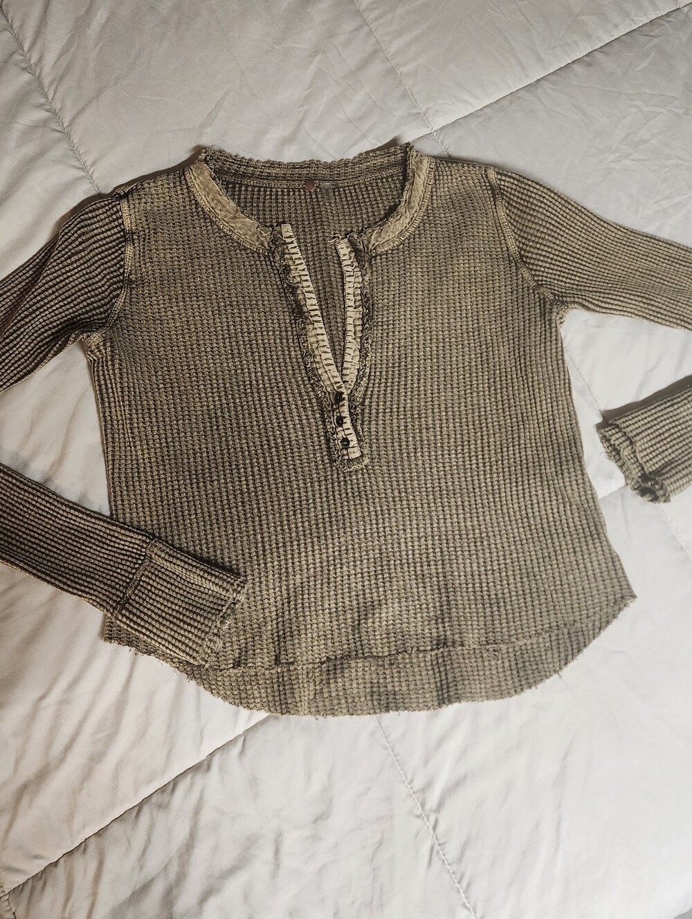 Free People Women’s Waffle Knit Long-Sleeve Henley Top - Olive Taupe